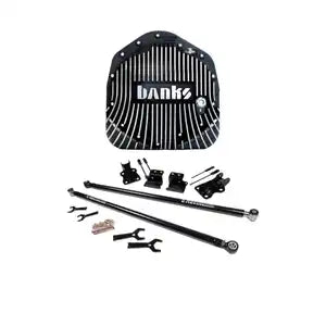 Aftermarket truck differential cover and traction bars.