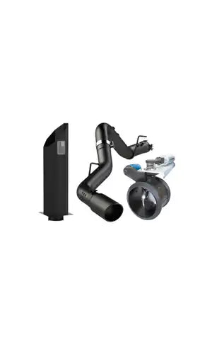 Black aftermarket exhaust system components for a vehicle.