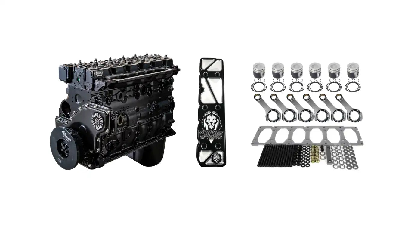 Black diesel engine with performance parts.