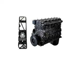 A black, heavy-duty diesel engine.