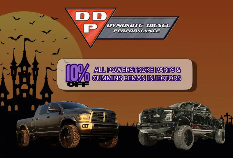 Halloween-themed advertisement for diesel truck parts.