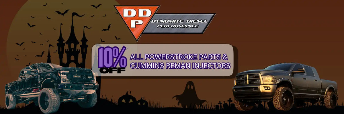 Halloween-themed banner advertising diesel performance parts.
