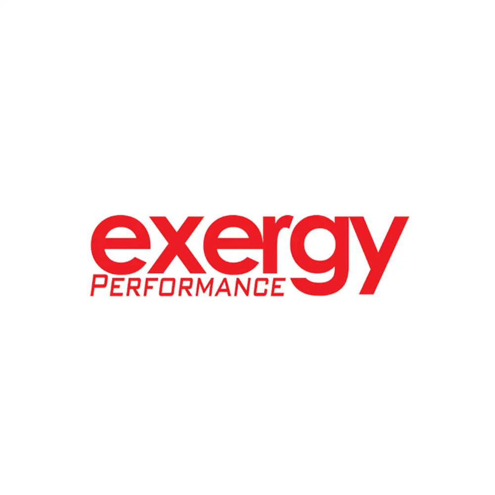 Red ’exergy performance’ logo with bold, modern typography.
