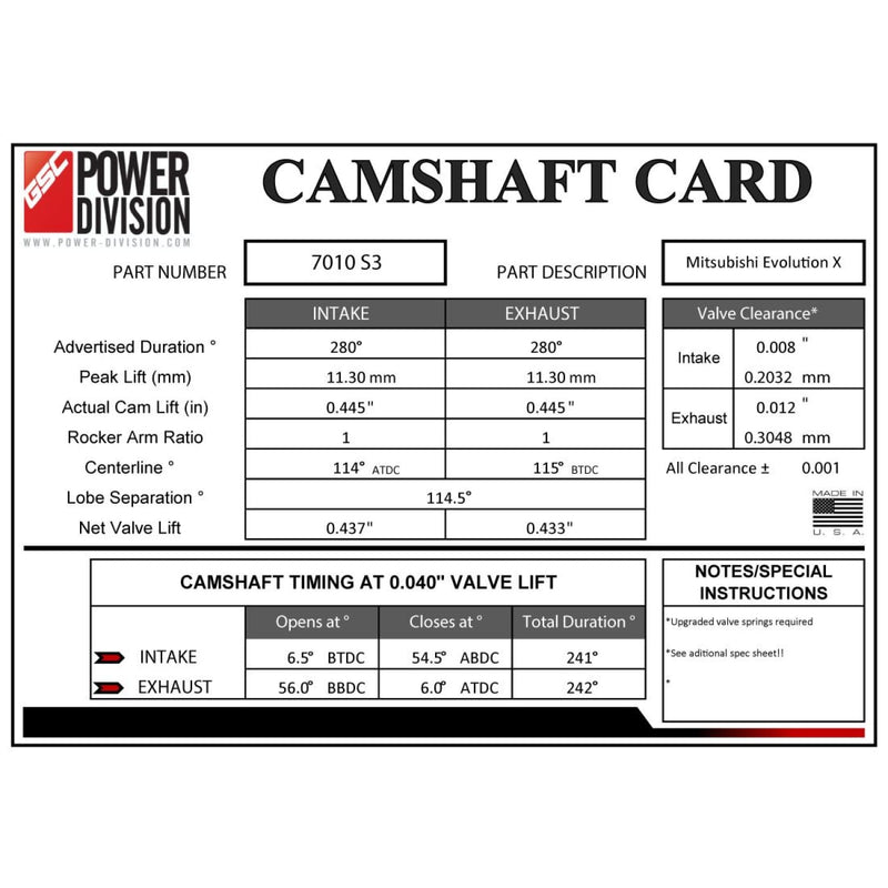 GSC Power Division Billet Cams | Evolution X - Stage 3 - Camshafts