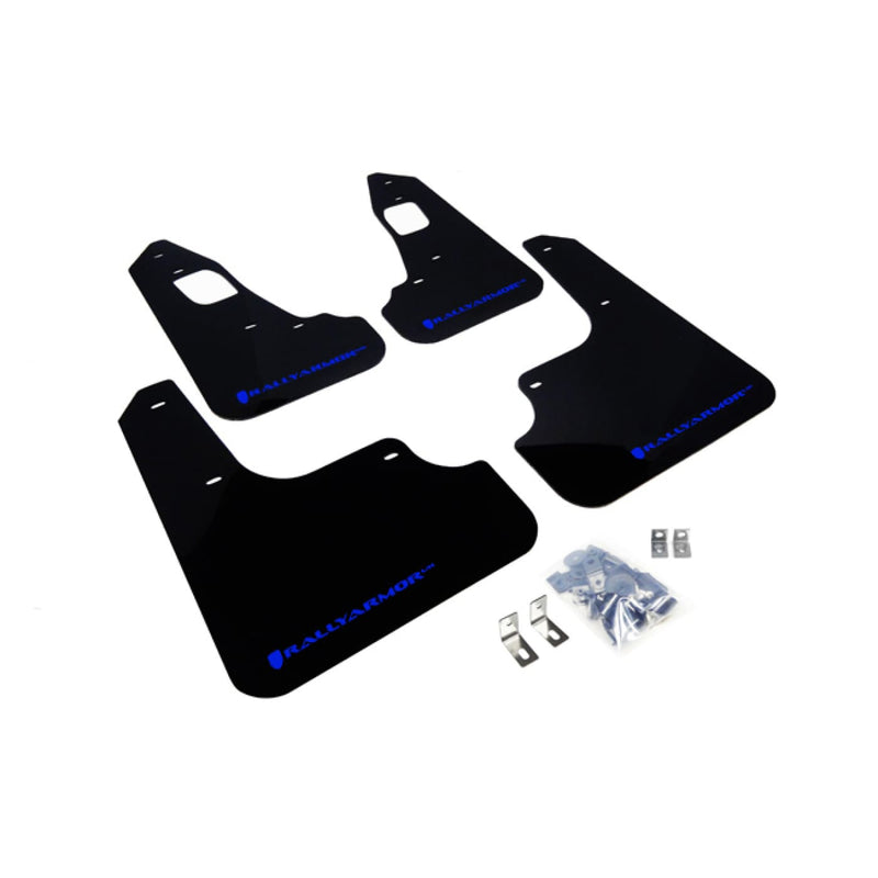 Rally Armor Mud Flaps | 08-17 Mitsubishi Evo X - Black W/ Blue Logo - Accessories